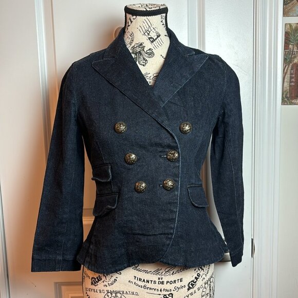 Lauren Jeans Company Ralph Lauren Dark Denim Cotton Blazer Jacket - Picture 2 of 8